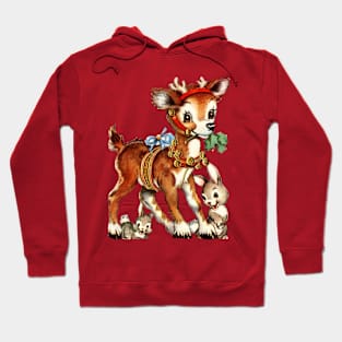 Retro Vintage Reindeer with Bunnies. Hoodie